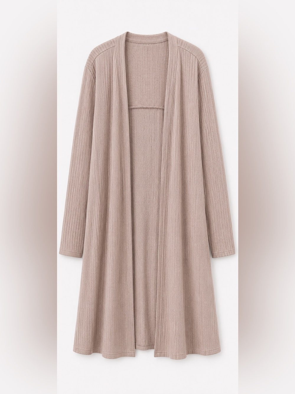 Women’s Long Open-Front Ribbed Cardigan - Blush